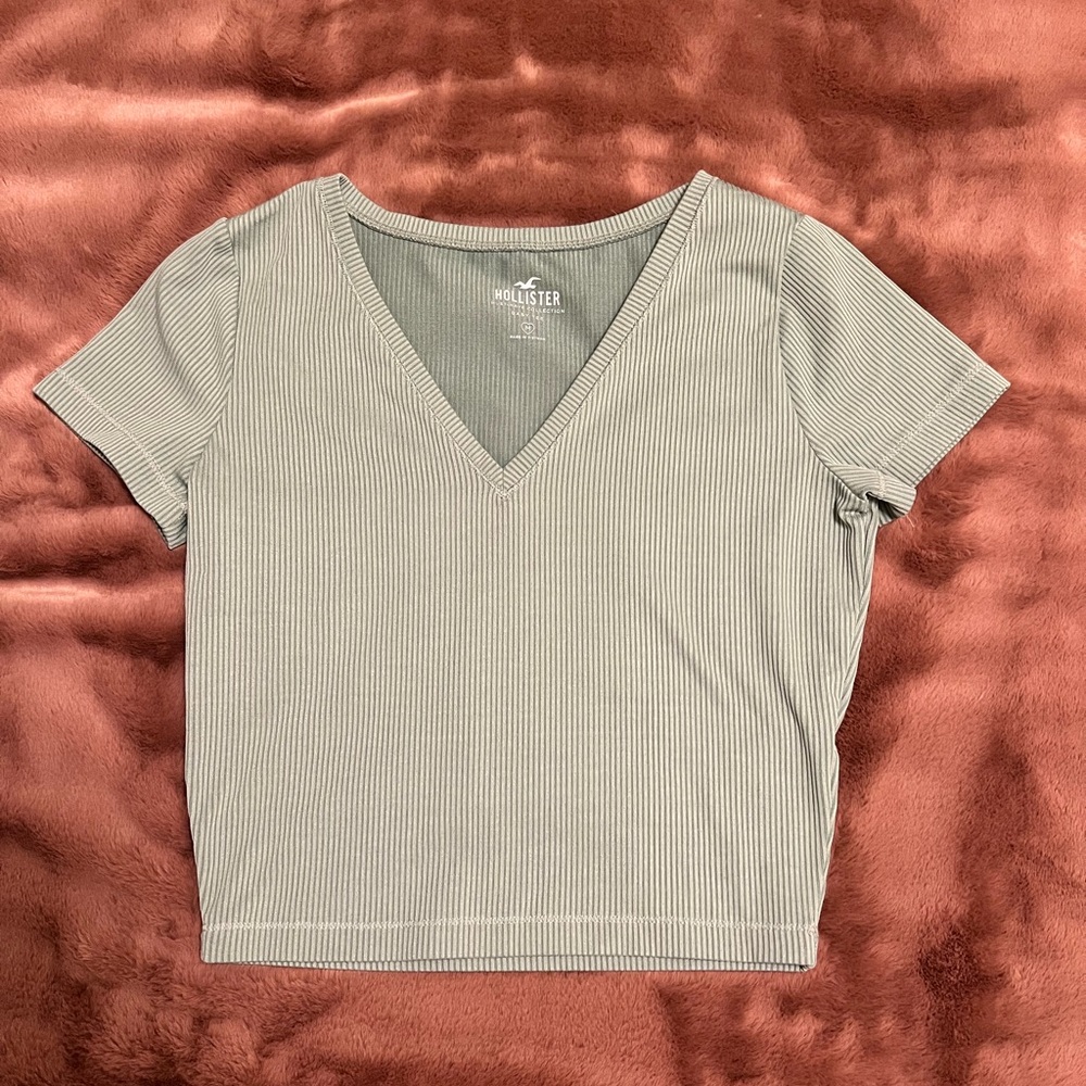 Hollister Light Sage Green Ribbed Baby Tee